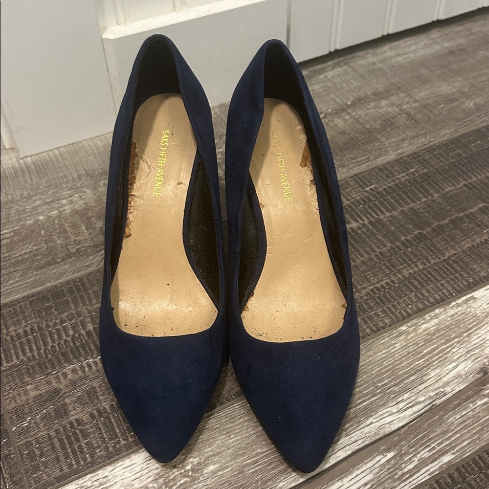 saks fifth avenue blue suede high sandal (size 7.5)